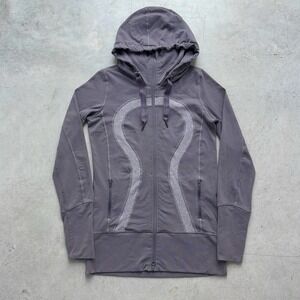 Lululemon Stride Jacket Womens 6 Luon Brushed Lilac Purple Heather Coal Hooded‎